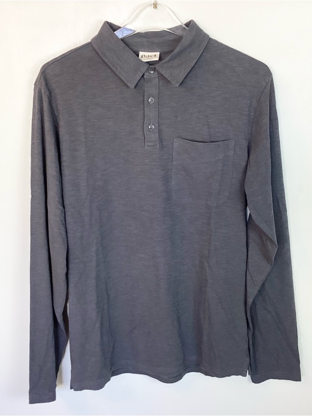 NWOT Pact Field Midweight Organic Cotton Slub Long Sleeve Polo - Gray - M